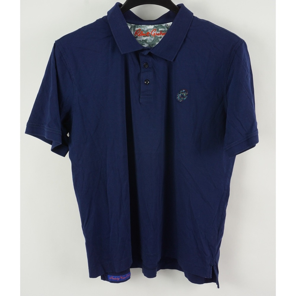 Robert Graham Mens XL Short Sleeve Dark Blue Knit Cotton Jersey Skull Polo Shirt